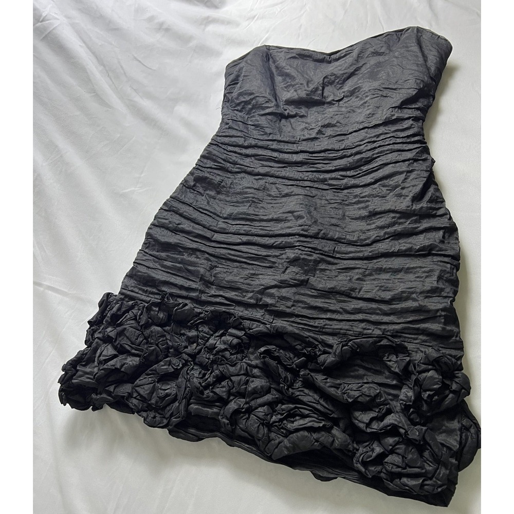 BCBG Max Azria Strapless Black Ruched Ruffle Cocktail Dress Women’s M